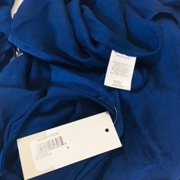 BP Womens Blue Flutter Sleeve Cold Shoulder Silky Satin Camisole Top Sz S New - Picture 7 of 10